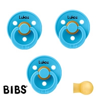 BIBS Colour Schnuller mit Namen, Gr. 1, 3 Breeze, Rund Latex, (3er Pack)